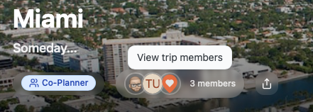 Trip planning interface showing co-planner options and group members