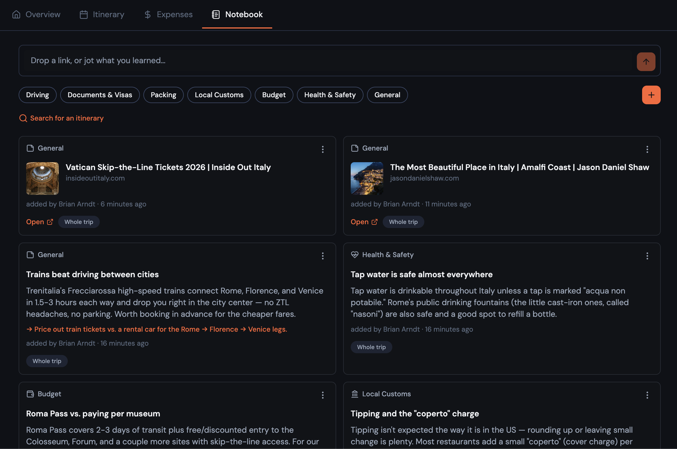 A Notebook for All Your Trip Research — Plus Calendar Sync and a Smarter Trip Summary